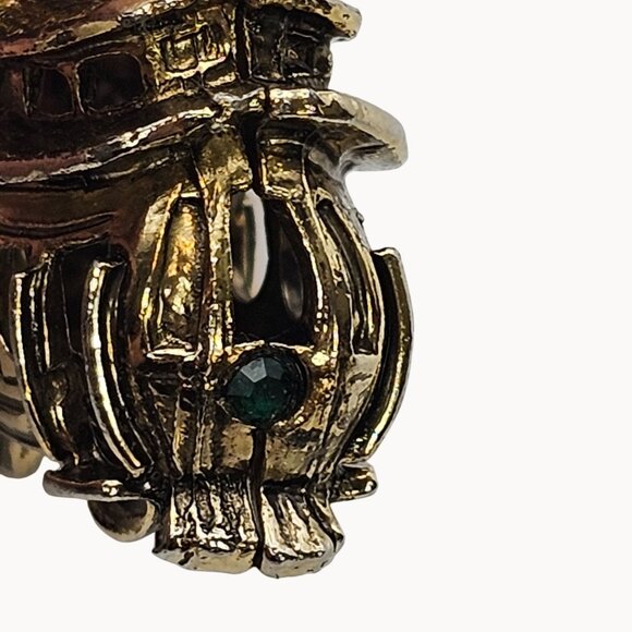 VTG Necklace Brass Tone Trolley Train Box Car Whimsigoth Steampunk Fashion - Picture 5 of 16